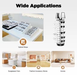 360° Rotating Eyeglasses Display Stand for 44 Glasses, Aluminum- Plastic Panel Optical Store Rack with Mirrors for Display