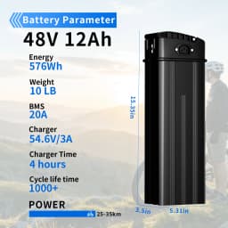 RQTBPOW 48V E-bike Battery, 12Ah/15Ah/20Ah/25Ah E-bike Battery with 3A Charge/Safe Lock/Indicator Light for 0-1200W Electric Bike/Folding Bike/Mountain Bike