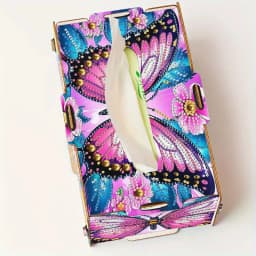 1 Piece Diamond Painting Set, Tissue Box, Butterfly Pattern, Wooden Material, Suitable for Living Room, Bedroom Desktop Placement