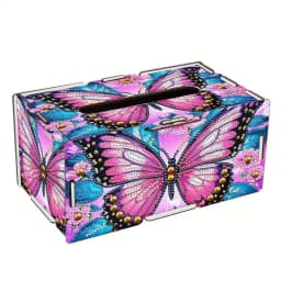 1 Piece Diamond Painting Set, Tissue Box, Butterfly Pattern, Wooden Material, Suitable for Living Room, Bedroom Desktop Placement