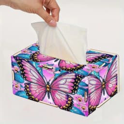 1 Piece Diamond Painting Set, Tissue Box, Butterfly Pattern, Wooden Material, Suitable for Living Room, Bedroom Desktop Placement