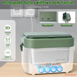 1.5L Cordless Electric Heated Lunch Box 18000mAh Rechargeable Battery 60W Food Warmer with Timer 304 Stainless Steel Container Portable Thermal Lunch Box For Work Travel Office