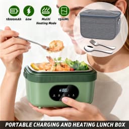 1.5L Cordless Electric Heated Lunch Box 18000mAh Rechargeable Battery 60W Food Warmer with Timer 304 Stainless Steel Container Portable Thermal Lunch Box For Work Travel Office