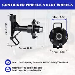 2 Pack Shipping Container Wheels Kit 5 X 5.5 Lug 8800LB Bolt On Wheels Fit for Shipping Container Hub and Spindle Kit
