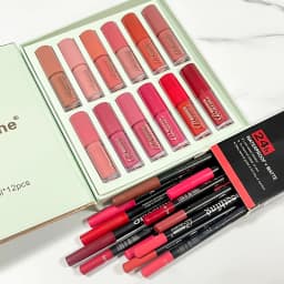 12 Colors Velvet Matte Liquid Lipstick Set with 12Pcs Matching Lip Liner Pencils, Long Lasting Waterproof Non-stick Cup Lip Makeup Kit Gift Box