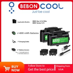 BEBONCOOL 2×4800mWh Rechargeable Battery Pack for Xbox One Xbox Series X|S+Charging Cable
