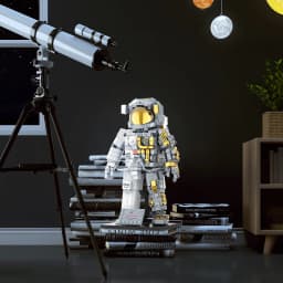 JMBricklayer 1008PCS Space Astronaut Building Blocks Set Spaceman Figure Model Kit with Display Stand Gold Visor Articulated Joints STEM Science Toy Space Exploration Home Office Decor Gift for Adults Teens Birthday