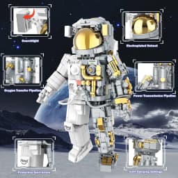 JMBricklayer 1008PCS Space Astronaut Building Blocks Set Spaceman Figure Model Kit with Display Stand Gold Visor Articulated Joints STEM Science Toy Space Exploration Home Office Decor Gift for Adults Teens Birthday