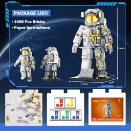 JMBricklayer 1008PCS Space Astronaut Building Blocks Set Spaceman Figure Model Kit with Display Stand Gold Visor Articulated Joints STEM Science Toy Space Exploration Home Office Decor Gift for Adults Teens Birthday