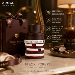 ARMAF Odyssey Black Forest Perfume 100ml 3.4Oz Eau De Parfum Unisex Long Lasting Sweet Gourmand Cherry Caramel Vanilla Chocolate Amber Woody Musk Arabian Fragrance Spray Daily Wear Travel Gift