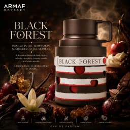ARMAF Odyssey Black Forest Perfume 100ml 3.4Oz Eau De Parfum Unisex Long Lasting Sweet Gourmand Cherry Caramel Vanilla Chocolate Amber Woody Musk Arabian Fragrance Spray Daily Wear Travel Gift