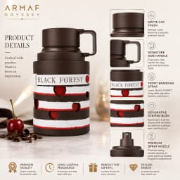 ARMAF Odyssey Black Forest Perfume 100ml 3.4Oz Eau De Parfum Unisex Long Lasting Sweet Gourmand Cherry Caramel Vanilla Chocolate Amber Woody Musk Arabian Fragrance Spray Daily Wear Travel Gift