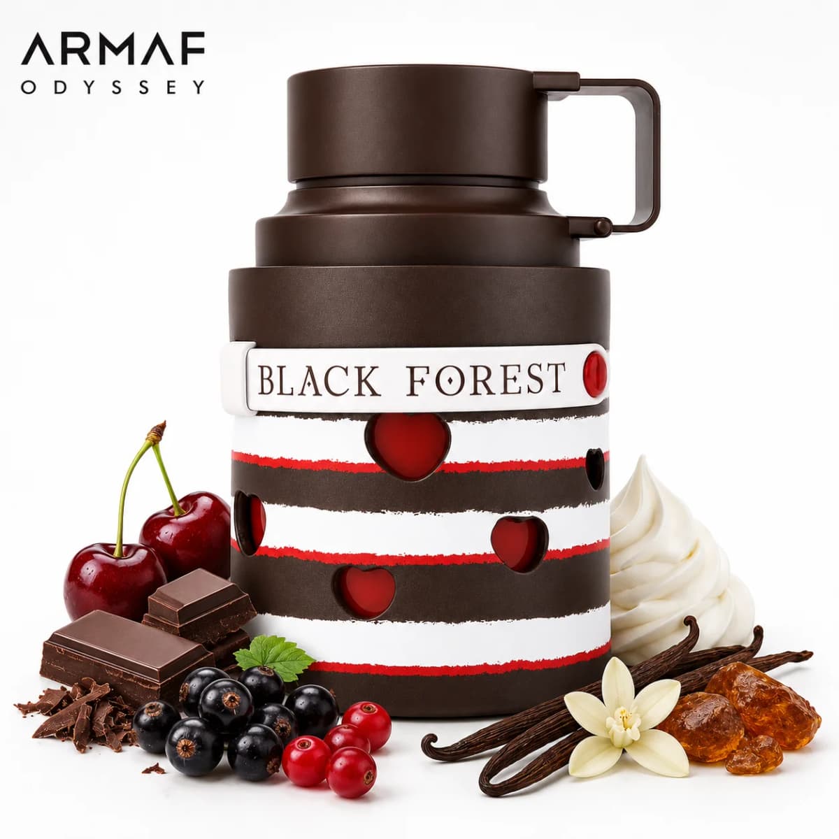 ARMAF Odyssey Black Forest Perfume 100ml 3.4Oz Eau De Parfum Unisex Long Lasting Sweet Gourmand Cherry Caramel Vanilla Chocolate Amber Woody Musk Arabian Fragrance Spray Daily Wear Travel Gift