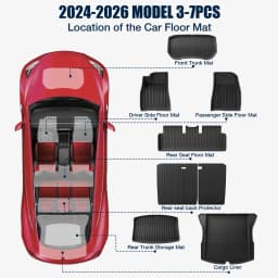 For 2024‑2026 Model 3 Highland TPE All‑Weather Floor Mats 7‑Piece Set Waterproof Anti‑Slip Odorless Cargo Mat Rear Seat Back Protector Car Accessories