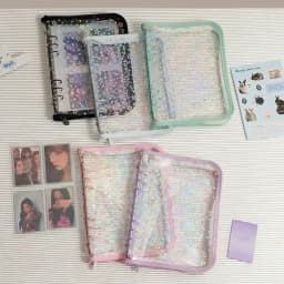 A5 Laser Star Zipper Binder Collect Book Refill Organizer DIY Journal Dairy Transparent Kpop Idol Photo Album Kawaii Stationery