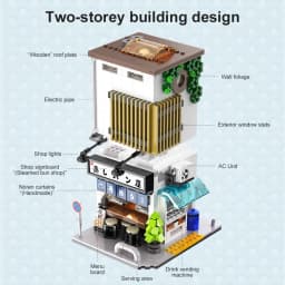Steamed Bun Shop with LED House Modular Building Blocks Japanese City Street View Apartment Store Architecture Brick Model Kit Boys Toy Adults Kid DIY Gift 1108PCS