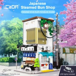 Steamed Bun Shop with LED House Modular Building Blocks Japanese City Street View Apartment Store Architecture Brick Model Kit Boys Toy Adults Kid DIY Gift 1108PCS