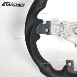 Full Leather Sport Steering Wheel for Dodge Charger Challenger Durango 2011-2014,Hand-Sewn Perforated Design with Red Top Stripe(Non-heated)