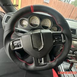 Full Leather Sport Steering Wheel for Dodge Charger Challenger Durango 2011-2014,Hand-Sewn Perforated Design with Red Top Stripe(Non-heated)