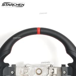Full Leather Sport Steering Wheel for Dodge Charger Challenger Durango 2011-2014,Hand-Sewn Perforated Design with Red Top Stripe(Non-heated)