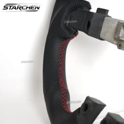Full Leather Sport Steering Wheel for Dodge Charger Challenger Durango 2011-2014,Hand-Sewn Perforated Design with Red Top Stripe(Non-heated)