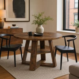 Modern Farmhouse 43'' Round Dining Table with Sturdy Wooden Pedestal, Extra Storage Shelf, Space-Saving for Kitchen & Dining Room, Seats 2-4,(Only table)