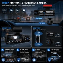 Dual Dash Cam Car Camera Front And Inside 1080P IR Night Vision Dual Lens Vehicle Recorder With G-Sensor Auto Lock 24/7 Parking Monitor Seamless Loop Recording For Rideshare Drivers Security Surveillance System Auto Accessories Dash Camera Black