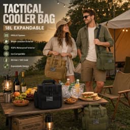 18L Insulated Picnic Cooler Bag Tactical Expandable Leakproof Thermal Bag for Men Women Family Outdoor Camping Beach Park BBQ Travel Large Capacity Heavy Duty Food Drink Cooler Tote Day Trip Tailgate Adults Reusable Shoulder Lunch Cooler Bag Keep Cold