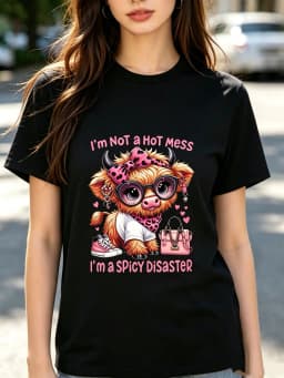 Women Cute Pink Highland Cow Letter Graphic Tshirt Leopard Bow Glasses Print Soft Lightweight Short Sleeve Crew Neck Casual Tees Hearts Design for Valentine Birthday Halloween Christmas Thanksgiving Holiday Daily Wear