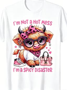 Women Cute Pink Highland Cow Letter Graphic Tshirt Leopard Bow Glasses Print Soft Lightweight Short Sleeve Crew Neck Casual Tees Hearts Design for Valentine Birthday Halloween Christmas Thanksgiving Holiday Daily Wear