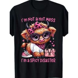 Women Cute Pink Highland Cow Letter Graphic Tshirt Leopard Bow Glasses Print Soft Lightweight Short Sleeve Crew Neck Casual Tees Hearts Design for Valentine Birthday Halloween Christmas Thanksgiving Holiday Daily Wear