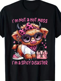 Women Cute Pink Highland Cow Letter Graphic Tshirt Leopard Bow Glasses Print Soft Lightweight Short Sleeve Crew Neck Casual Tees Hearts Design for Valentine Birthday Halloween Christmas Thanksgiving Holiday Daily Wear