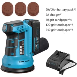 20V Cordless Orbital Sander 5'' Electric Palm Sander With Variable Speed 7000-11000 OPM Random Orbit Sander With Vacuum Dust Collector 2000mAh Battery & Fast Charger 12Pcs Sanding Discs For Woodworking Furniture (Blue)
