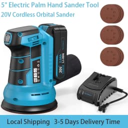 20V Cordless Orbital Sander 5'' Electric Palm Sander With Variable Speed 7000-11000 OPM Random Orbit Sander With Vacuum Dust Collector 2000mAh Battery & Fast Charger 12Pcs Sanding Discs For Woodworking Furniture (Blue)