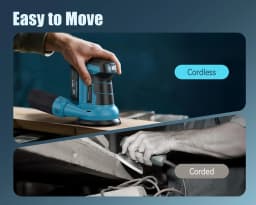 20V Cordless Orbital Sander 5'' Electric Palm Sander With Variable Speed 7000-11000 OPM Random Orbit Sander With Vacuum Dust Collector 2000mAh Battery & Fast Charger 12Pcs Sanding Discs For Woodworking Furniture (Blue)
