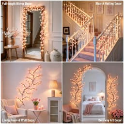 Cherry Willow Vine Lights for Kawaii Room Decor, 72LEDS Pink Cherry Blossom Tree Branch Lights for Wall, Remote Timer, 8 Modes, Bedroom Doors Wedding Christmas Decor, USB