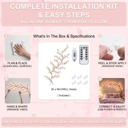 Cherry Willow Vine Lights for Kawaii Room Decor, 72LEDS Pink Cherry Blossom Tree Branch Lights for Wall, Remote Timer, 8 Modes, Bedroom Doors Wedding Christmas Decor, USB
