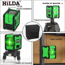 HILDA 2 Lines Green Laser Level with Built-in Back Magnet Self-Leveling Horizontal Vertical Cross Line Laser Level 360° Rotatable Wall Mount Laser Measuring Tool for Construction Decoration