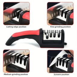 4 Stages Manual Knife Sharpener Multi-function Kitchen Blade Sharpening Tool Safe Non-slip Base Handheld Scissors Knife Sharpener for Chef Knives Pocket Blades Kitchen Gadget