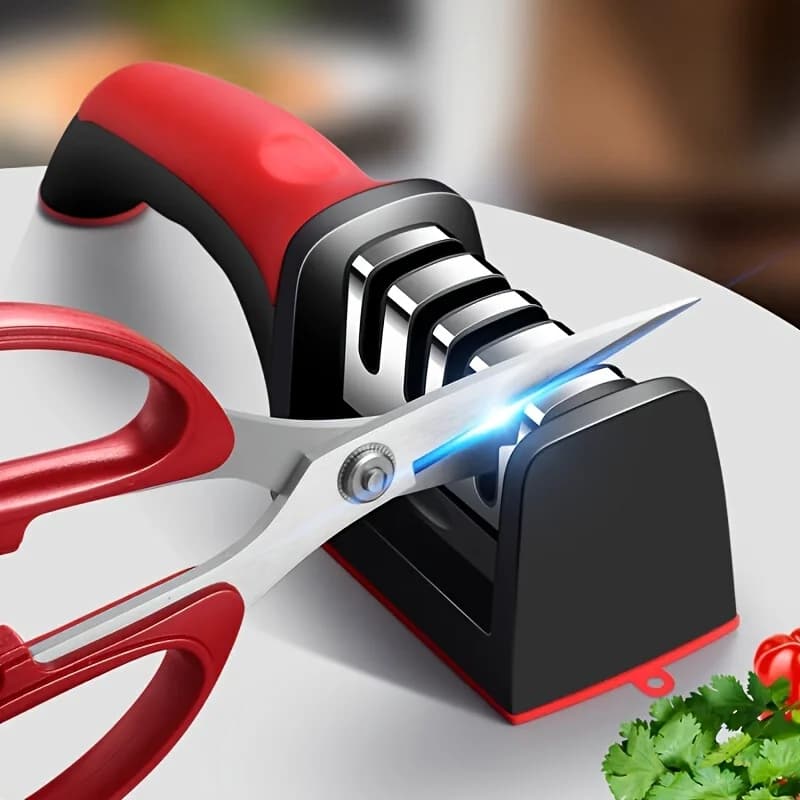 4 Stages Manual Knife Sharpener Multi-function Kitchen Blade Sharpening Tool Safe Non-slip Base Handheld Scissors Knife Sharpener for Chef Knives Pocket Blades Kitchen Gadget