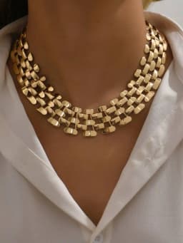 1pc Stylish Hollow-Out Shiny Wide Chain Clavicle Necklace for Punk Hip-Hop Fashion