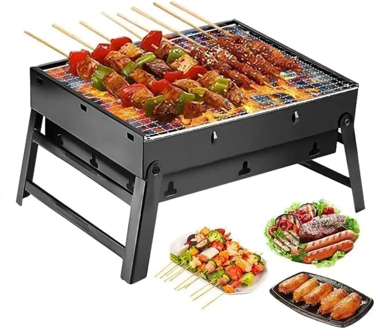 Foldable 17 Inch Portable Charcoal Tabletop BBQ Grill Stainless Steel Compact Barbecue Grill For Outdoor Camping Beach Backyard Picnic RV Travel