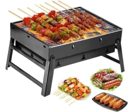 Foldable 17 Inch Portable Charcoal Tabletop BBQ Grill Stainless Steel Compact Barbecue Grill For Outdoor Camping Beach Backyard Picnic RV Travel