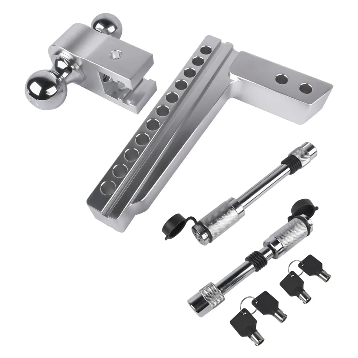 AP03 Aluminum Adjustable Trailer Hitch Ball Mount, Fits 2" Receiver, 10" Drop/Rise Drop Hitch, 12,500 LBS GTW, 2" and 2-5/16"