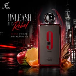 AFNAN 9PM Rebel Eau De Parfum 3.4 Fl. Oz / 100ml for Unisex Long Lasting Luxury Arabian Perfume Spray Fruity Citrus Pineapple Apple Vanilla Amber Woody Musk Fragrance Daily Wear Travel Gift