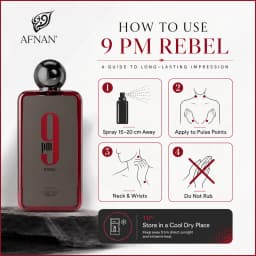 AFNAN 9PM Rebel Eau De Parfum 3.4 Fl. Oz / 100ml for Unisex Long Lasting Luxury Arabian Perfume Spray Fruity Citrus Pineapple Apple Vanilla Amber Woody Musk Fragrance Daily Wear Travel Gift