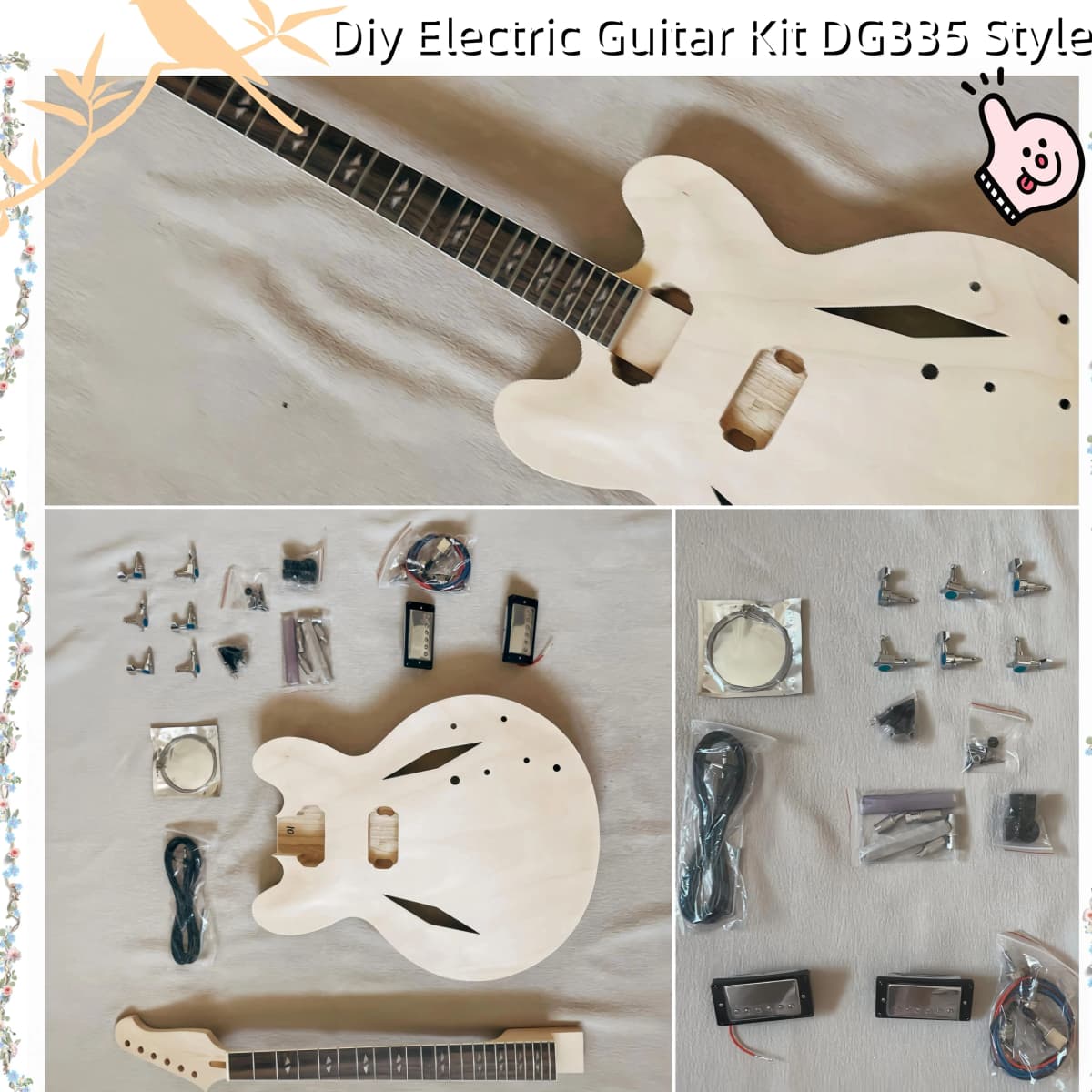 Diy Electric Guitar Kit For D Style G 335 Silver Accessories Rhombic Hole 6 String