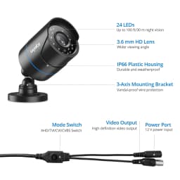 ANNKE 1080P 4-in-1 HD Security Camera, 2MP AHD/TVI/CVI/CVBS Bullet Camera, 100ft IR Night Vision, 3.6mm Lens 82° View, IP66 Weatherproof, DC12V Indoor/Outdoor