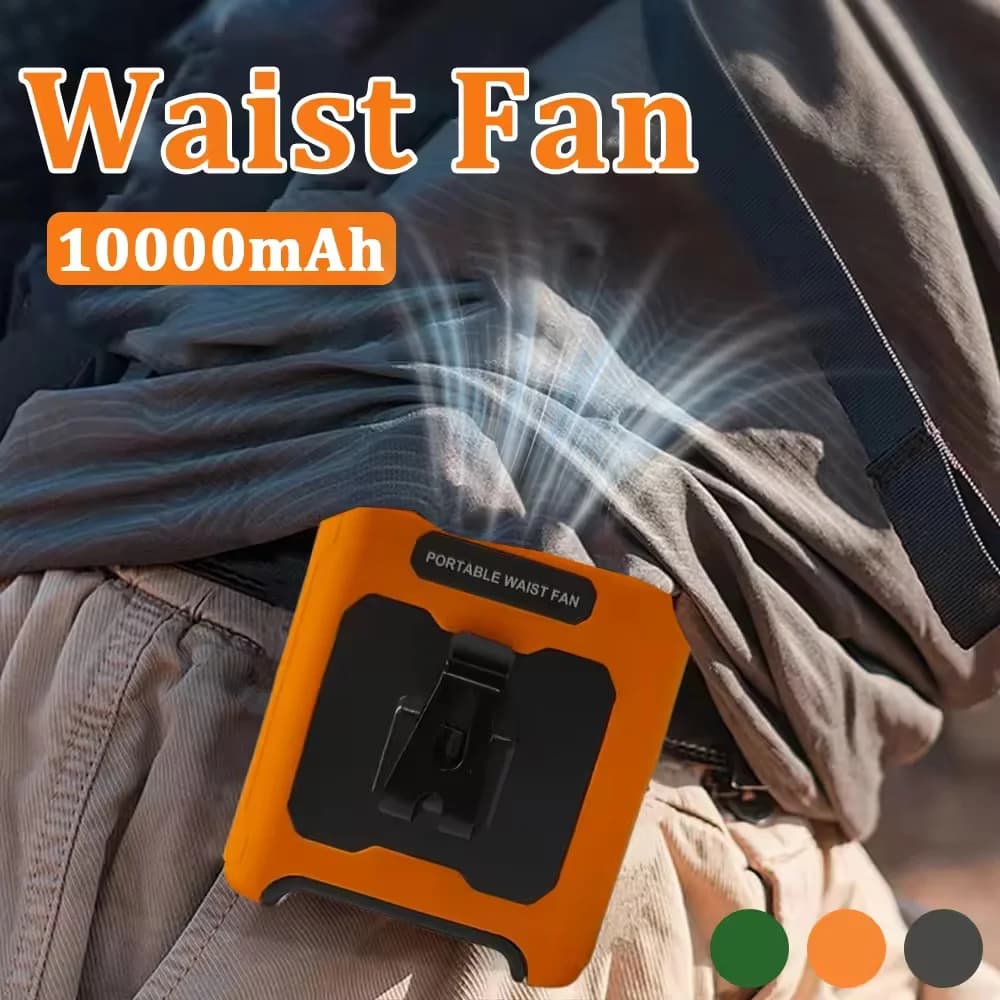Mini high-speed Waist Fan, Bladeless USB Hanging Neck Fan, Outdoor Multifunctional Mobile Power Lighting Digital Display Fan