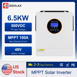 ECGSOLAX US 6.5KW Hybrid Solar Inverter Pure Sine Wave 48V 120V 240VOff Grid Inverter 100A MPPT Solar Split Phase Inverter